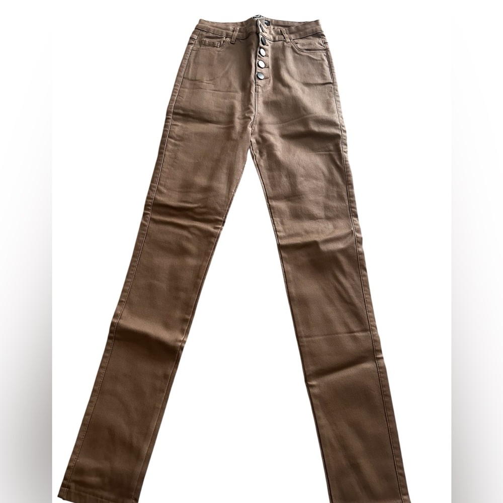 Brown High-Waisted Button-Up Pants